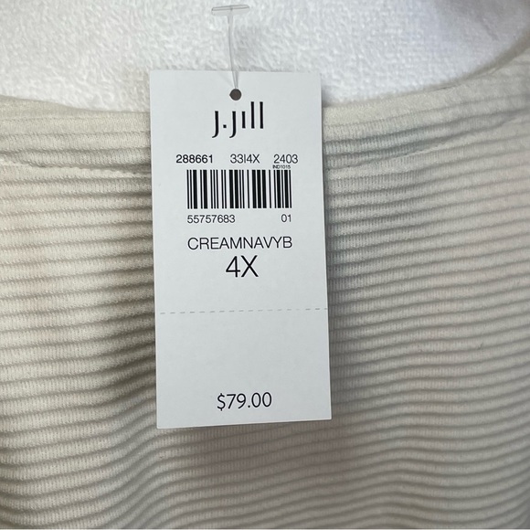 J Jill We Ottoman Square Neck Top Navy Stripe 4X Nautical Coastal Vacation NWT - Picture 9 of 12